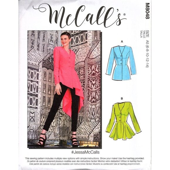 McCall's M8048 Misses 6 to 14 Peplum, Asymmetrical Jackets Uncut Sewing Pattern - Picture 1 of 2